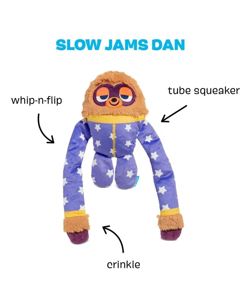 BARK Slow Jams Dan Crinkly Tube Squeaky Plush Dog Toy
