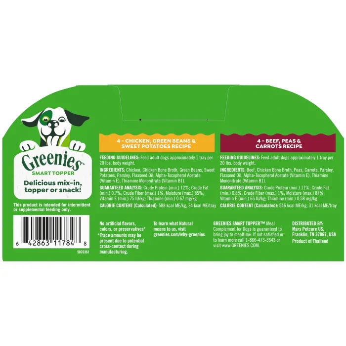 Greenies Smart Topper Wet Mix-In for Dogs, Chicken with Green Beans & Beef Pack, 8 Trays of 2 oz.