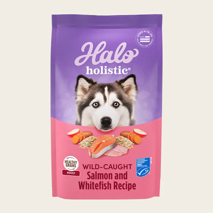 Halo Holistic Complete Digestive Health Wild-caught Salmon and Whitefish Dog Food Recipe Adult Dry Dog Food