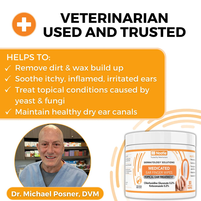 Nootie Medicated Ear Finger Wipes for Dogs & Cats | 80 Count