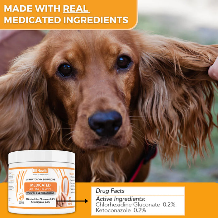 Nootie Medicated Ear Finger Wipes for Dogs & Cats | 80 Count