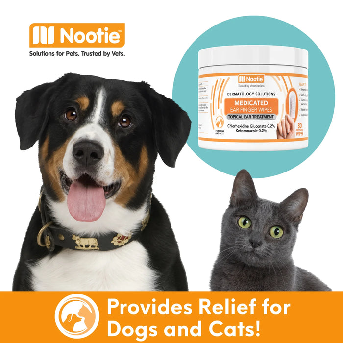 Nootie Medicated Ear Finger Wipes for Dogs & Cats | 80 Count