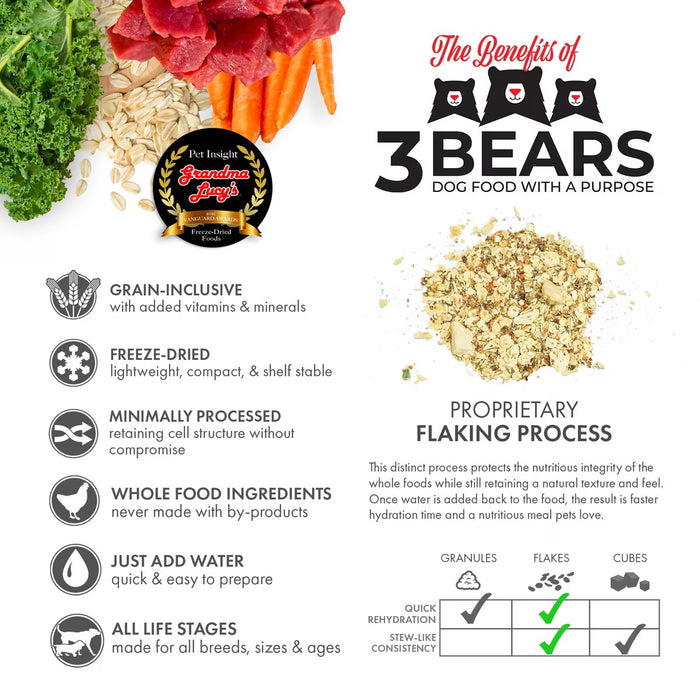 Grandma Lucy's 3 Bears Grain-Inclusive Freeze-Dried Dog Food — Beef Recipe