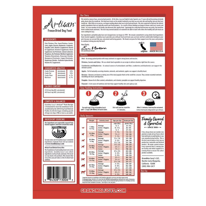 Grandma Lucy's Artisan Grain-Free Freeze-Dried Dog Food — Pork Recipe