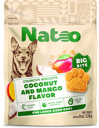 NATOO CRUNCHY BISCUITS COCONUT AND MANGO FLAVOR LARGE SIZED DOGS 8oz