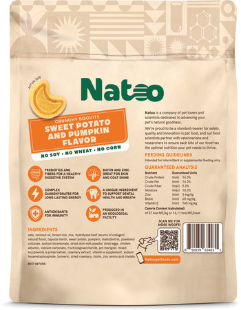 NATOO CRUNCHY BISCUITS SWEET POTATO AND PUMPKIN FLAVOR FOR SMALL SIZED DOGS 8oz