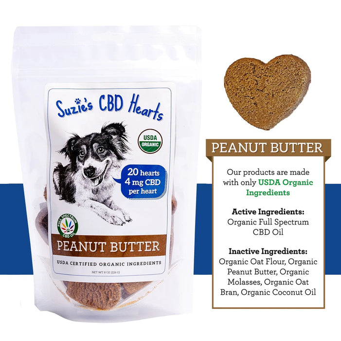 Suzie's Pet Treats CBD Hearts for Dogs 4 mg 8 oz 20 Count