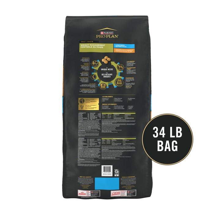 Purina Pro Plan Weight Management Large Breed Chicken & Rice Formula Dry Dog Food, 34 lb