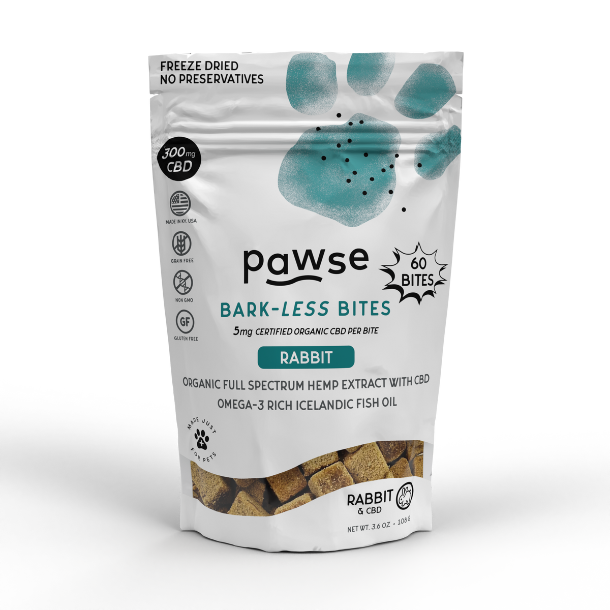 Pawse Bark-Less Bites Rabbit (5 MG CBD Per Bite) - For All Pets