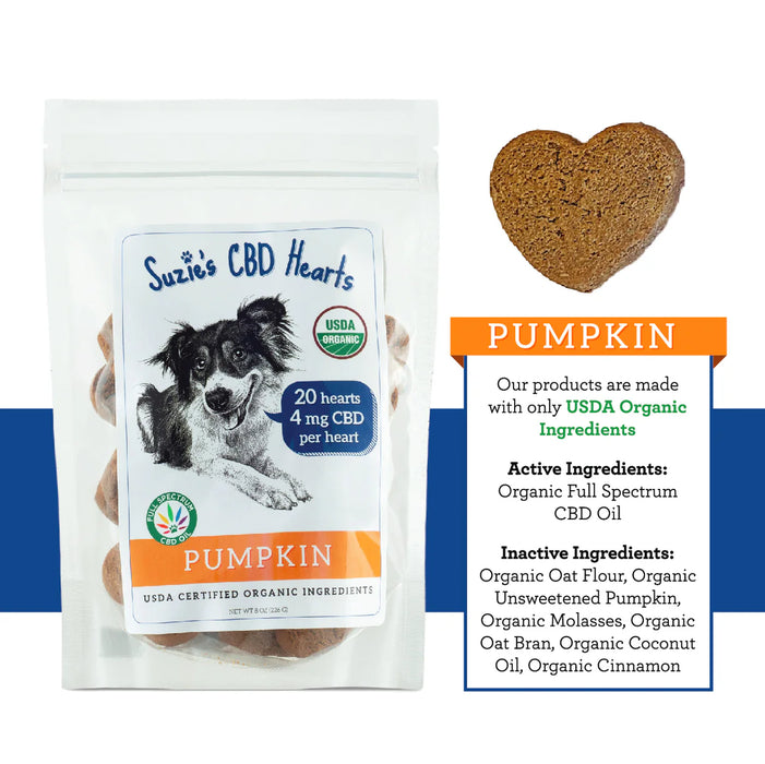 Suzie's Pet Treats CBD Hearts for Dogs 4 mg 8 oz 20 Count
