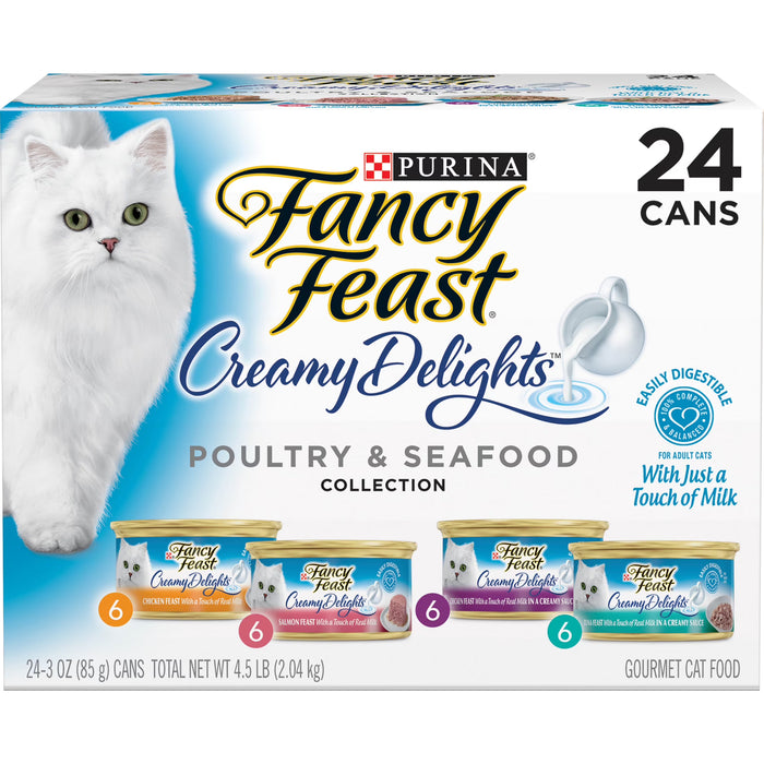 Fancy Feast Creamy Delights Poultry & Seafood Variety Pack 24 × 3 oz Cans