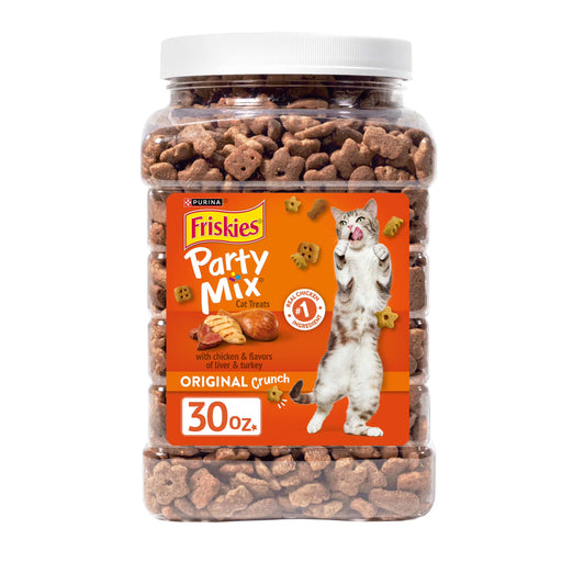 Purina Friskies Party Mix Original Crunch Dry Cat Treats Canister 30 oz