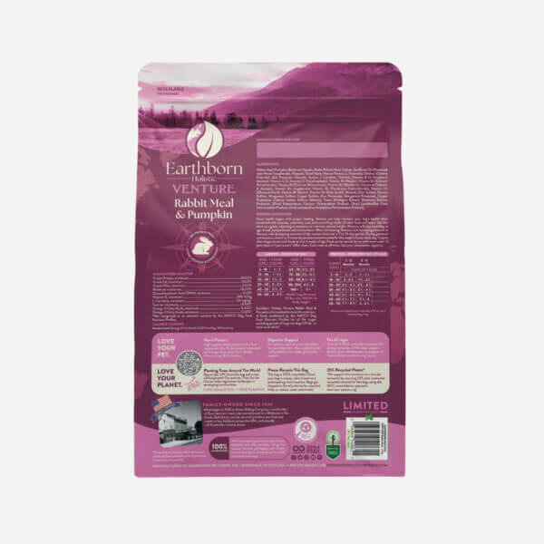 Earthborn Holistic Venture Limited ingredient Grain Free Rabbit Meal and Pumpkin Dry Dog Food