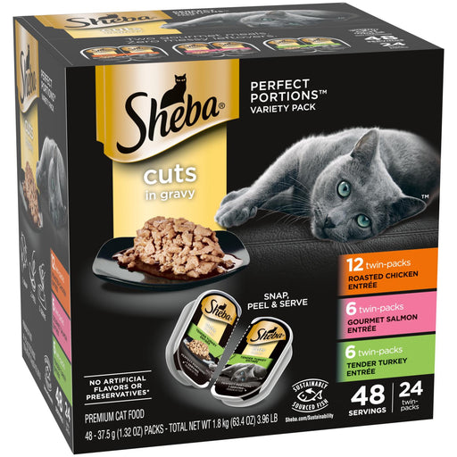 SHEBA® PERFECT PORTIONS™ Cuts in Gravy Roasted Chicken Entrée, Sustainable Salmon Entrée, and Tender Turkey Entrée MultiPack