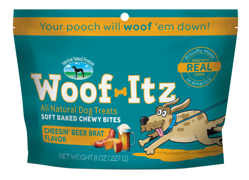 American Natural Premium Woof-Itz Cheesin’ Beer Brat 8oz