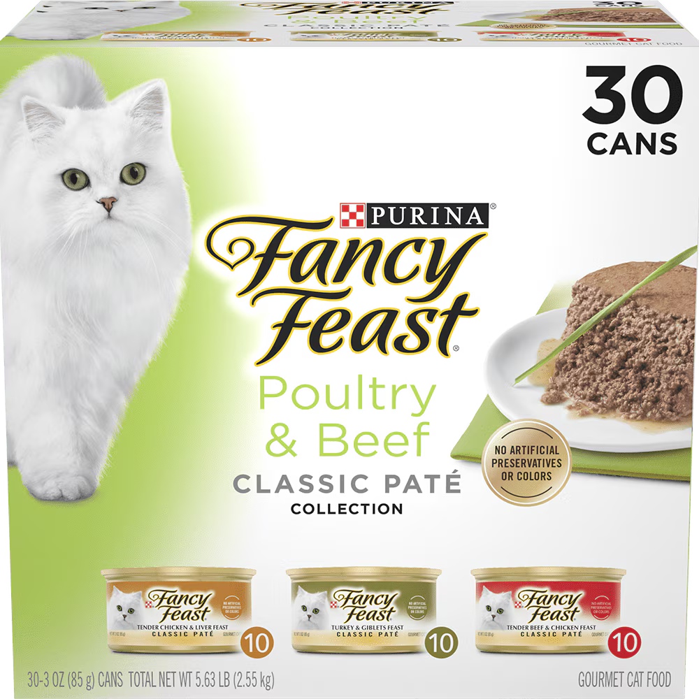 Fancy Feast Classic Poultry & Beef Pate Wet Cat Food 30-Count Variety Pack