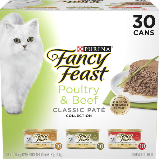 Fancy Feast Classic Poultry & Beef Pate Wet Cat Food 30-Count Variety Pack