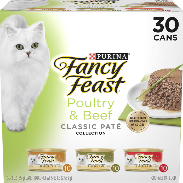 Fancy Feast Classic Poultry & Beef Pate Wet Cat Food 30-Count Variety Pack