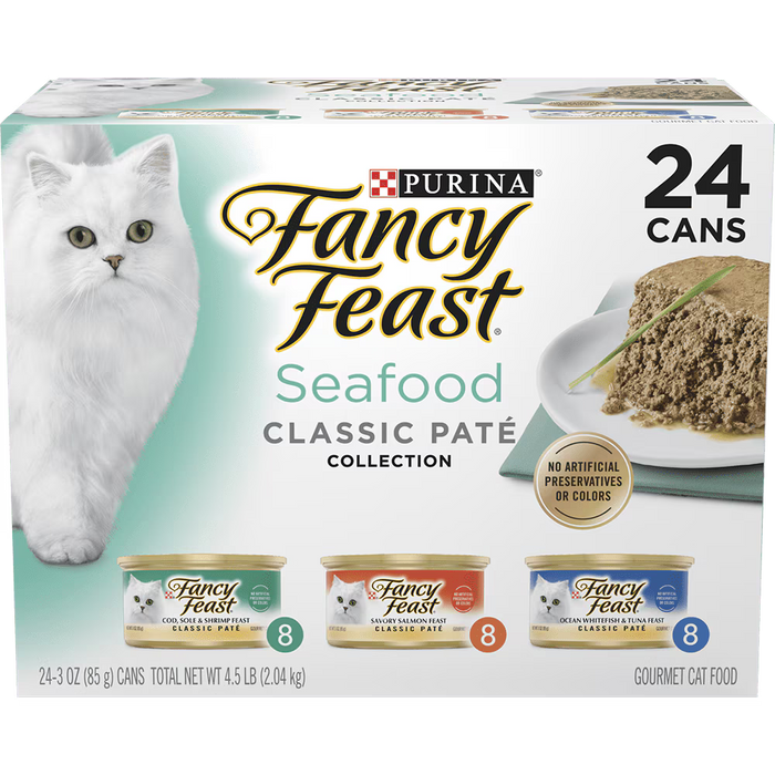 Fancy Feast Classic Pate Variety Pack Wet Cat Food 24 × 3 oz Cans
