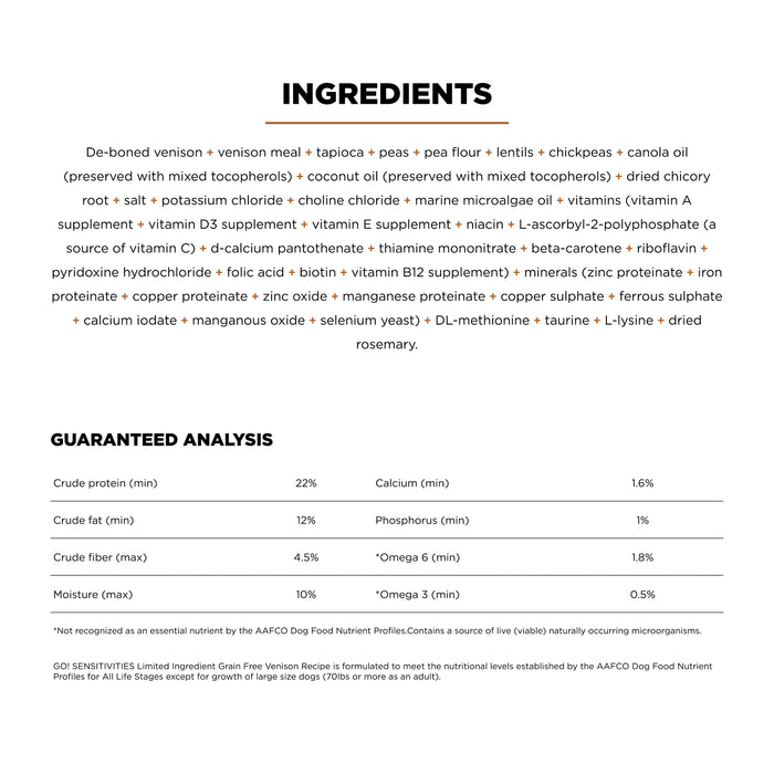 Go! Solutions Sensitivities Limited Ingredient Grain-Free Venison Recipe Dry Dog Food