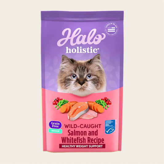 Halo Indoor Grain Free Healthy Weight Holistic Wild Salmon & Whitefish Recipe Dry Cat Food