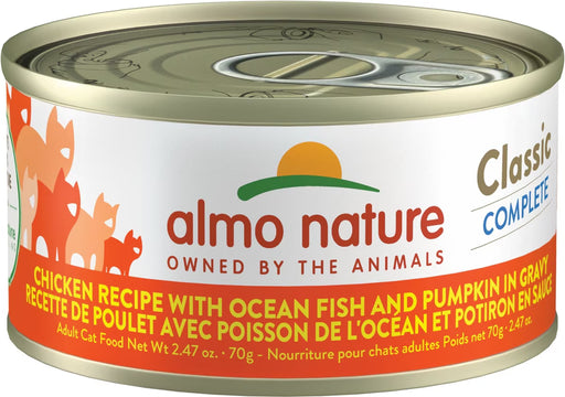 Almo Nature Classic Complete Chicken Recipe with Ocean Fish and Pumpkin in Gravy Cat Food Can