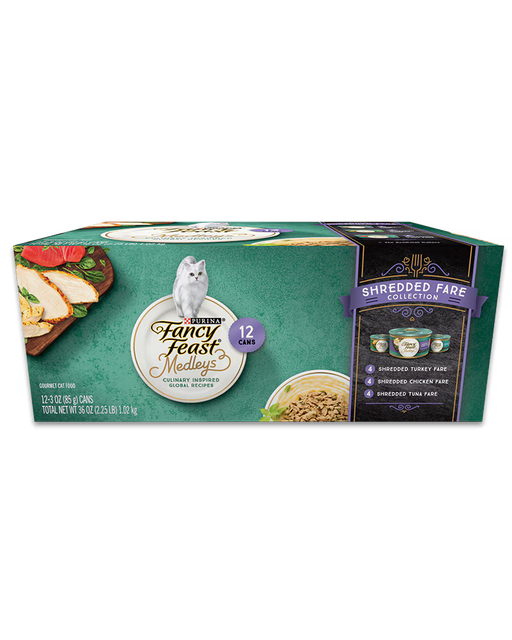 Fancy Feast Elegant Medleys Shredded Fare Variety Pack 12 × 3 oz Cans