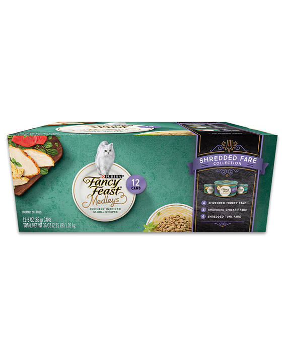Fancy Feast Elegant Medleys Shredded Fare Variety Pack 12 × 3 oz Cans