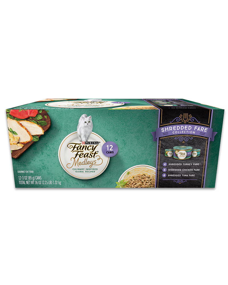 Fancy Feast Elegant Medleys Shredded Fare Variety Pack 12 × 3 oz Cans