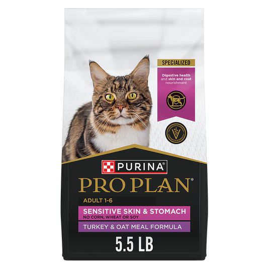 Purina Pro Plan Sensitive Skin and Stomach Turkey and Oat Meal Dry Cat Food 5.5 lb Bag