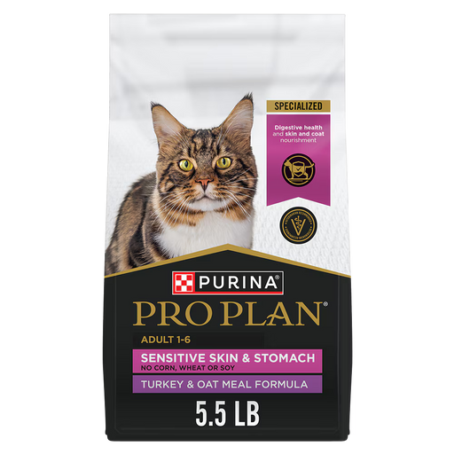 Purina Pro Plan Sensitive Skin and Stomach Turkey and Oat Meal Dry Cat Food 5.5 lb Bag