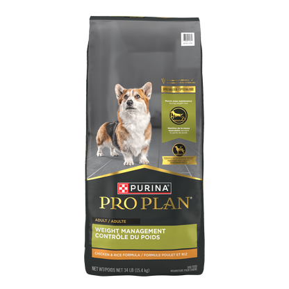 Purina Pro Plan Weight Management Chicken & Rice Formula Dry Dog Food, 34 lb