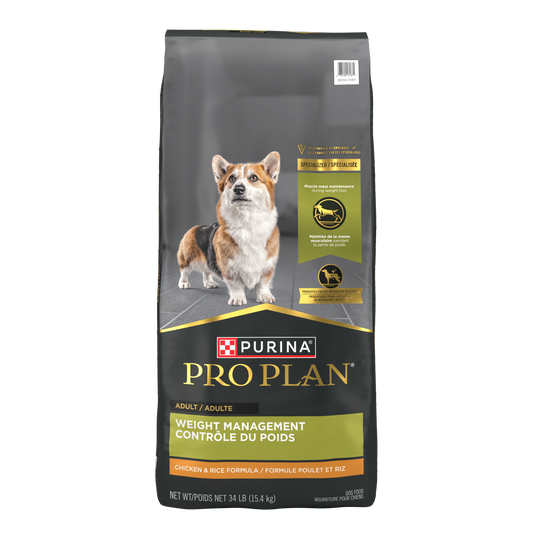 Purina Pro Plan Weight Management Chicken & Rice Formula Dry Dog Food, 34 lb