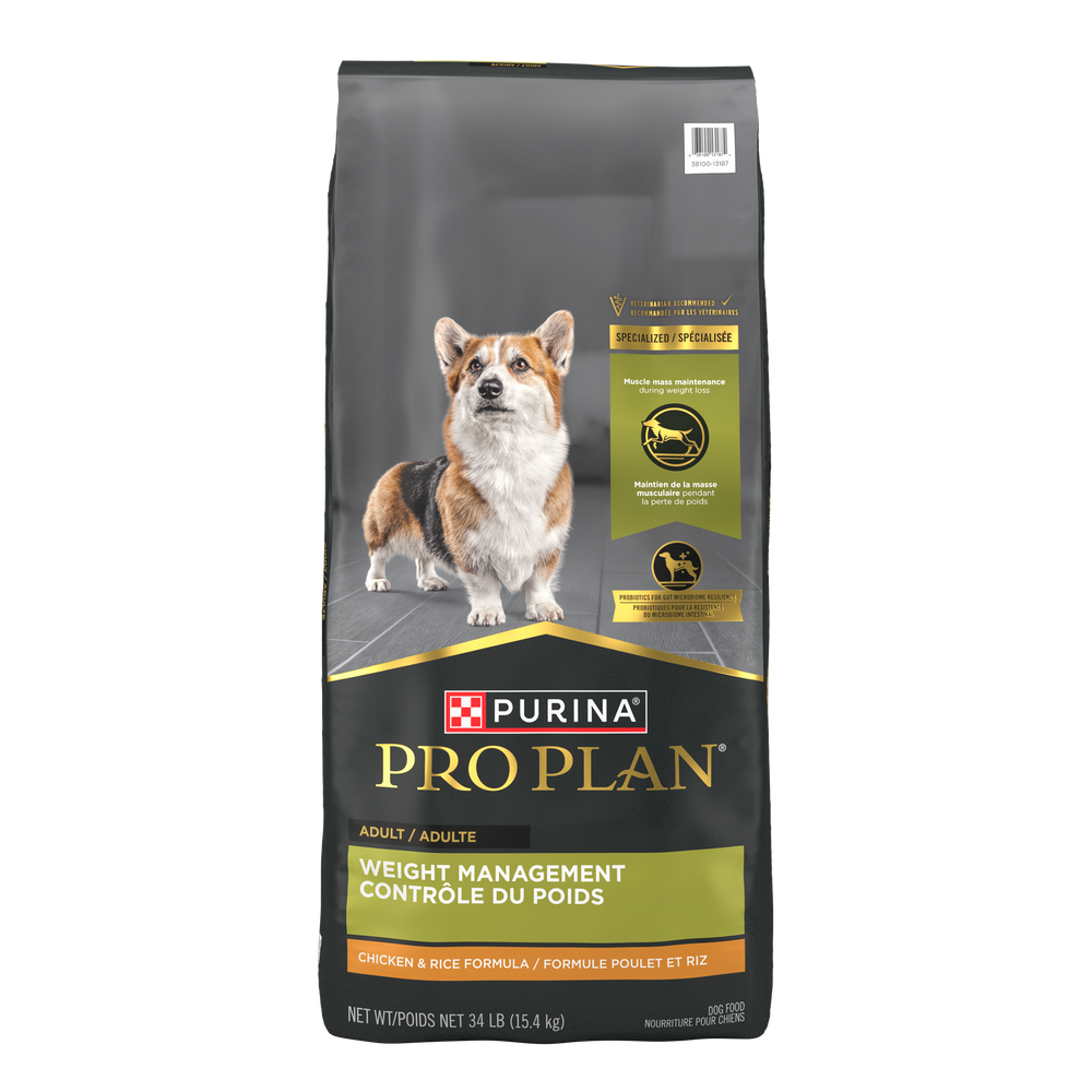 Purina Pro Plan Weight Management Chicken & Rice Formula Dry Dog Food, 34 lb