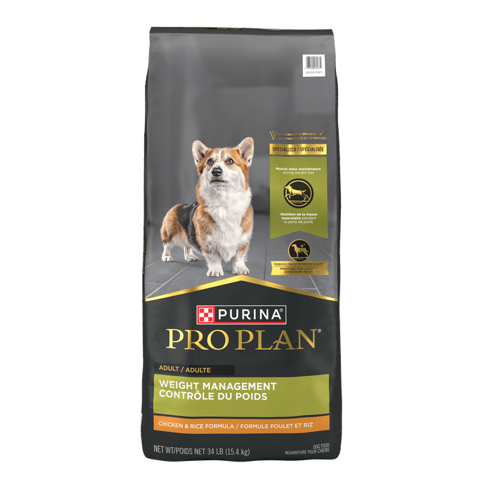 Purina Pro Plan Weight Management Chicken & Rice Formula Dry Dog Food, 34 lb