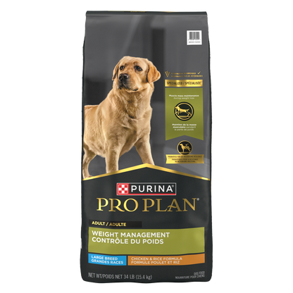 Purina Pro Plan Weight Management Large Breed Chicken & Rice Formula Dry Dog Food, 34 lb