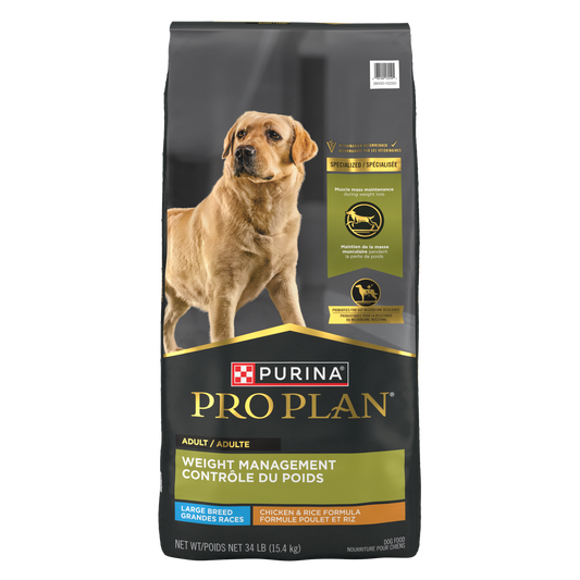 Purina Pro Plan Weight Management Large Breed Chicken & Rice Formula Dry Dog Food, 34 lb