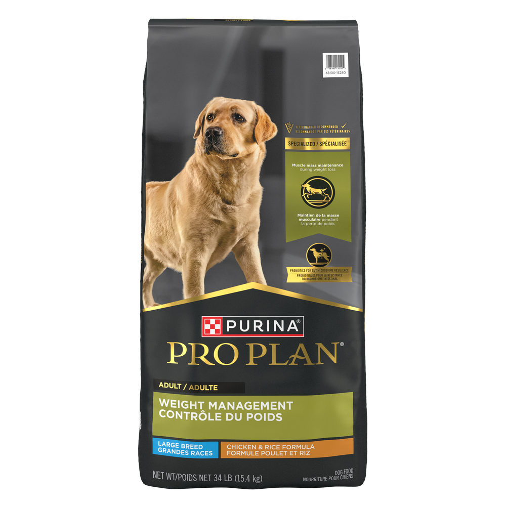 Purina Pro Plan Weight Management Large Breed Chicken & Rice Formula Dry Dog Food, 34 lb