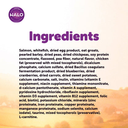 Halo Holistic Complete Digestive Health Wild-caught Salmon and Whitefish Dog Food Recipe Adult Dry Dog Food