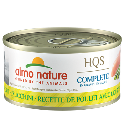 Almo Nature HQS Complete Chicken Recipe With Zucchini In Gravy Canned Cat Food: 2.47- Oz Cans, Case of 24