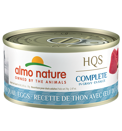 Almo Nature HQS Complete Tuna Recipe With Quail In Gravy Canned Cat Food: 2.47- Oz Cans, Case of 24
