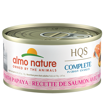 Almo Nature HQS Complete Salmon Recipe With Papaya In Gravy Canned Cat Food: 2.47- Oz Cans, Case of 24
