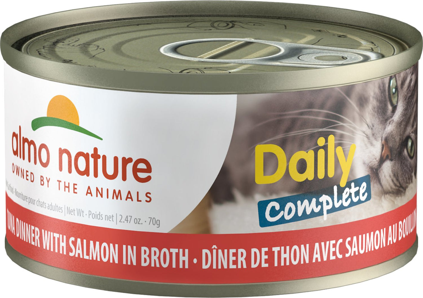 Almo Nature HQS Daily Complete Tuna Dinner With Salmon In Broth Canned Cat Food: 2.47- Oz, Case of 24