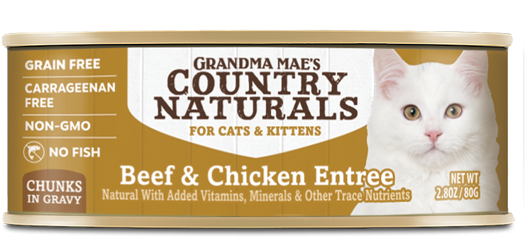 Grandma Mae's Country Naturals Grain Free Beef & Chicken Chunks in Gravy Canned Wet Food for Cats 2.8oz/24