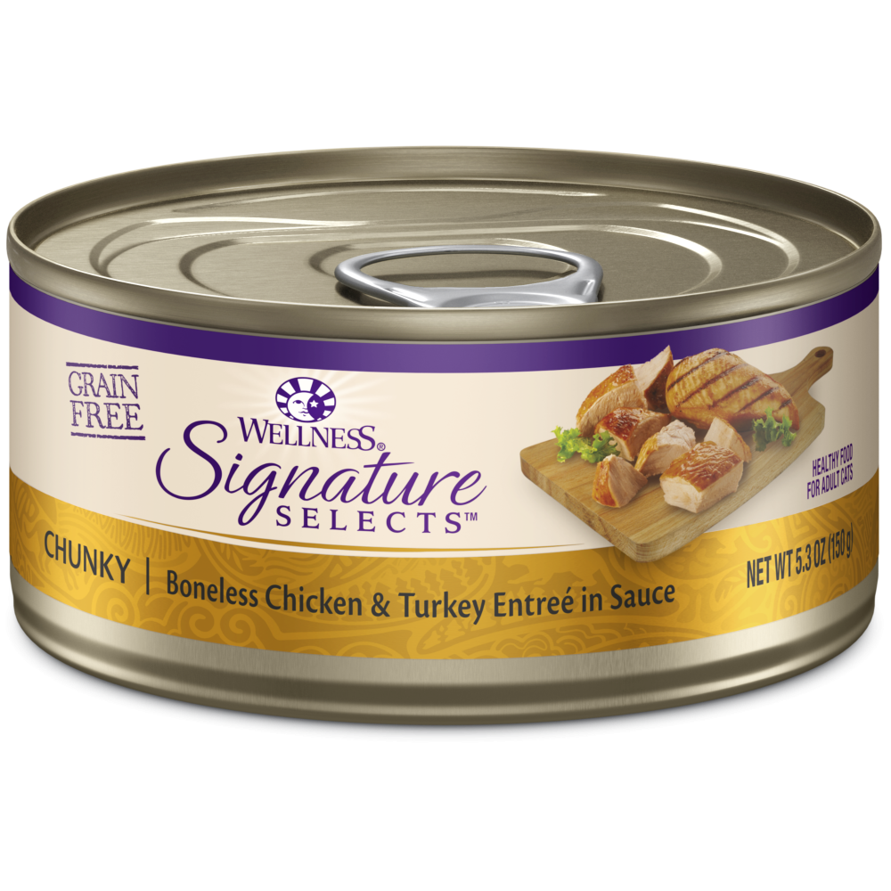Wellness Signature Selects Grain Free Natural Chunky White Meat Chicken and Turkey Entree in Sauce Wet Canned Cat Food