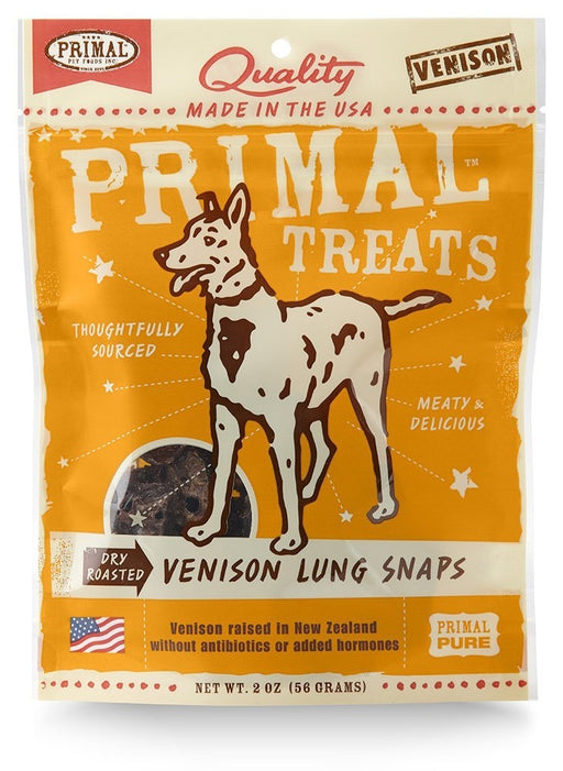 Primal Dry-Roasted Grain Free Venison Lung Snaps Dog Treats