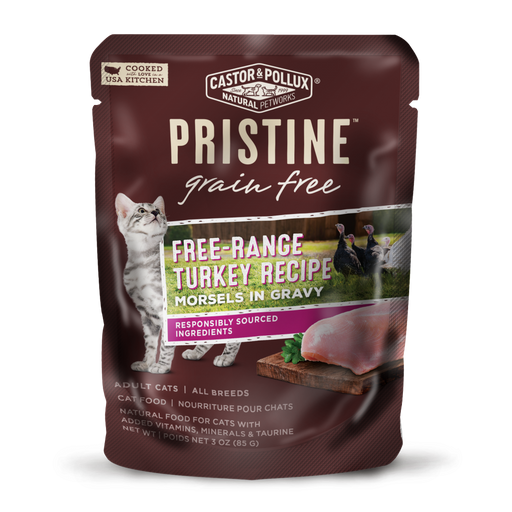 Castor and Pollux Pristine Grain-Free Free-Range Turkey Morsels in Gravy Wet Cat Food Pouches