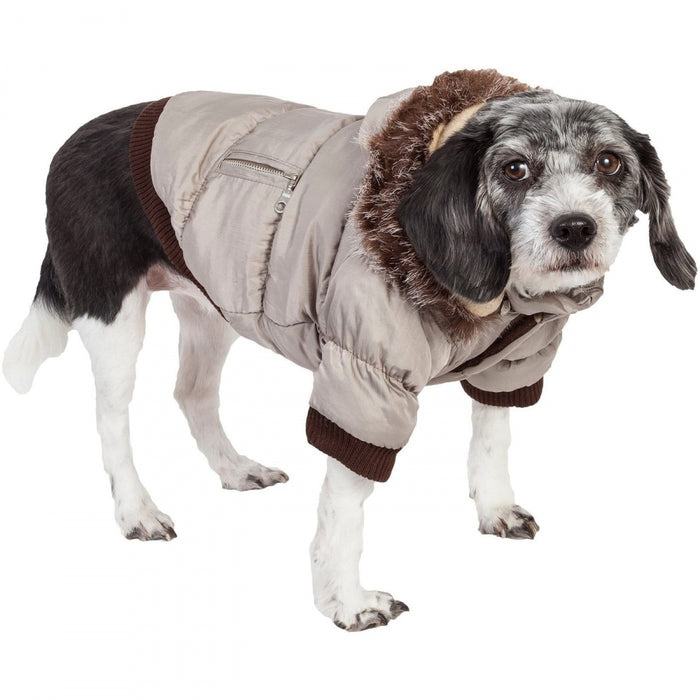 Pet Life Metallic Grey Fashion Parka Insulated Dog Coat with Removable Hood