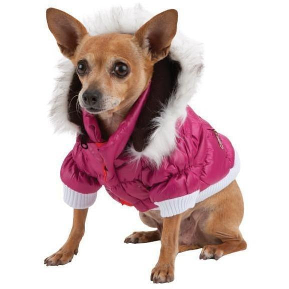 Pet Life Metallic Pink Fashion Parka Insulated Dog Coat with Removable Hood