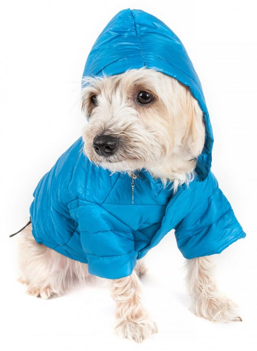 Pet Life Adjustable Blue Sporty Avalanche Dog Coat with Pop Out Zippered Hood